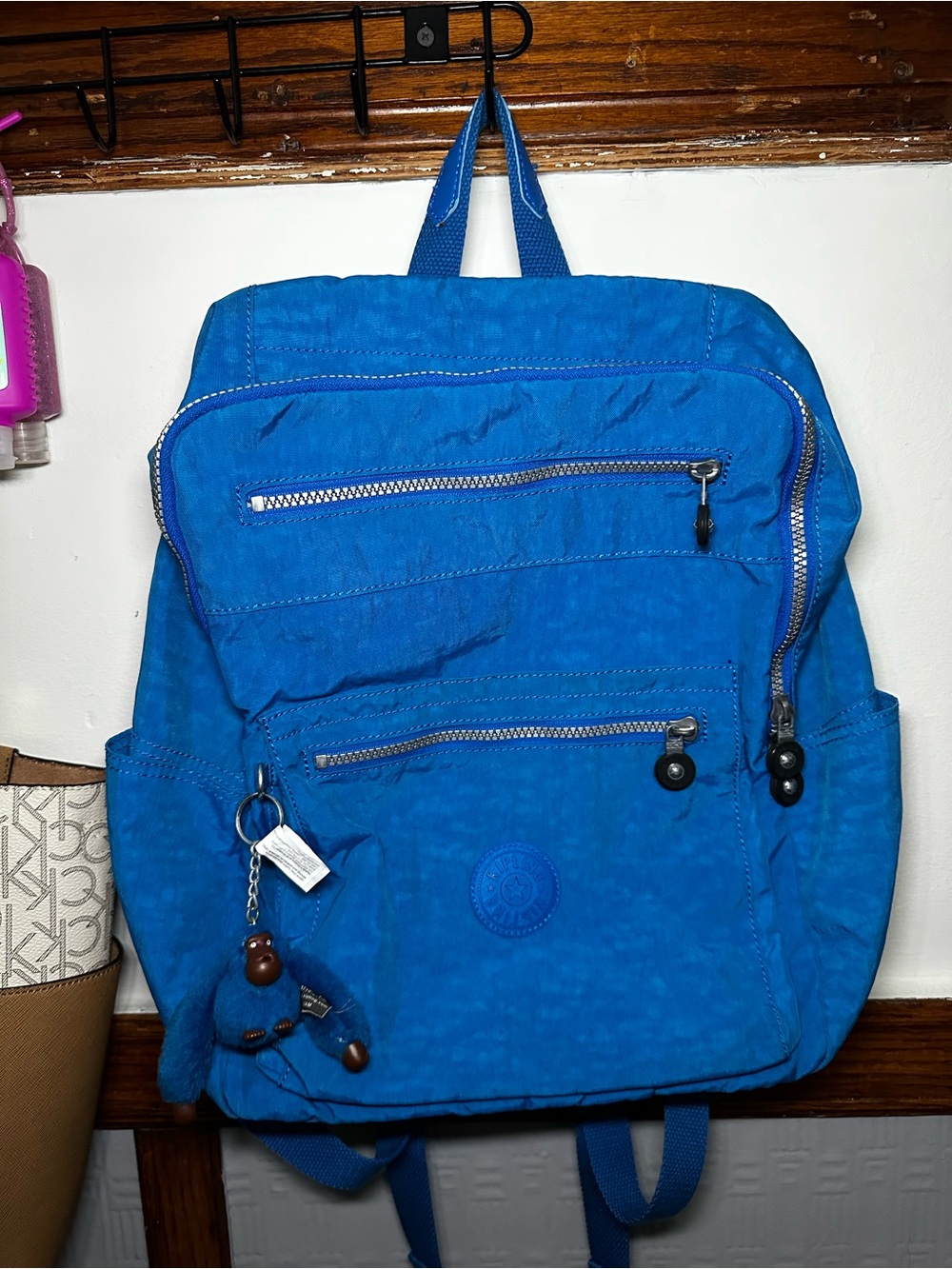 Kipling Bright Blue Nylon Backpack with Keychain Charm